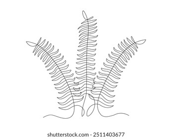 marinho abstrato, algas fluviais, samambaia contínua uma linha arte desenho à mão esboço, logotipo