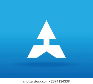marca abstracta letra blanca A y símbolo del logotipo del fondo azul cielo con flecha hacia arriba.