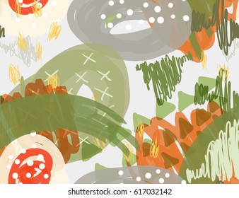 Abstract marker scribbles dots and triangles white.Creative abstract colorful seamless pattern.  Universal bright background for greeting cards, invitations. Had drawn ink and marker texture.
