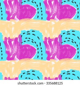Abstract marker strokes with black dashes.Hand drawn with paint brush seamless background.Modern hipster style design.