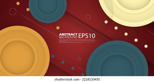 Abstract maroon gradient illustration background with orange and green circle shapes. 3d look and simple pattern. cool design.Eps10 vector