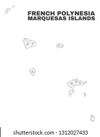 Abstract Marquesas Islands map isolated on a white background. Triangular mesh model in black color of Marquesas Islands map. Polygonal geographic scheme designed for political illustrations.