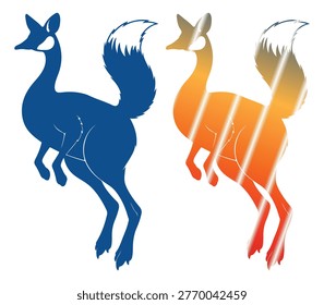 Abstract marsupial leaping fox tail kangaroo body wildlife creature mascot jumping concept