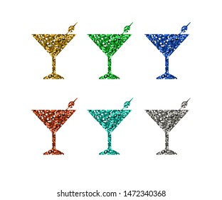 Abstract martini icons set. Silhouette with tinsel. Vector illustration.