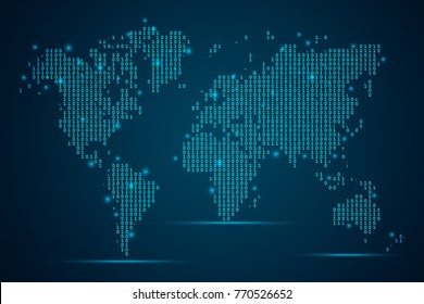 Abstract mash business number scales on dark background with Map World. Wire frame 3D mesh network light, design sphere, dot and structure. Vector illustration eps 10.