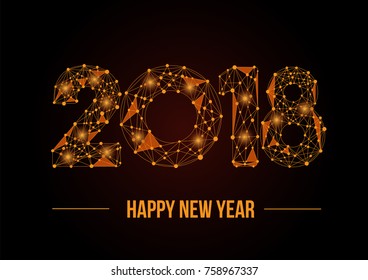 Abstract mash line and point 2018. Vector New Year illustration. Polygonal low poly future technology background. Geometric Greeting card. 