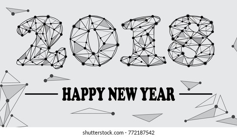Abstract mash line and point 2018. Vector New Year illustration. Polygonal low poly future technology background. Geometric Greeting card.