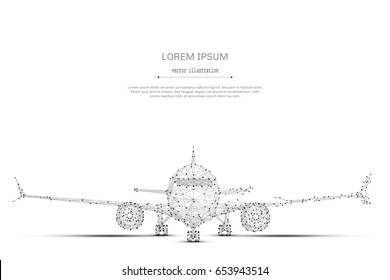 Abstract mash line and point airliner on white background with an inscription. Air starry sky or space, consisting of stars and the universe. Vector speed and business illustration