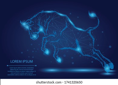 Abstract mash line and point Angry Bull. Low poly vector illustration