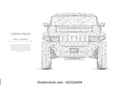 Abstract mash line and point auto front on white background with an inscription. Starry sky or space, consisting of stars and the universe. Vector business illustration
