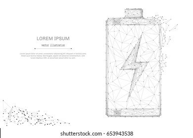 Abstract Mash Line And Point Battery On White Background With An Inscription. Energy Starry Sky Or Space, Consisting Of Stars And The Universe. Vector Business Illustration