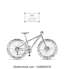 Abstract mash line and point bicycle origami on white background with an inscription. Abstract vector image of bike. Bicycle Low poly wire frame illustration. Lines and dots.