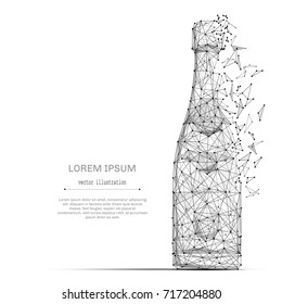 Abstract mash line and point bottle of champagne on white background with an inscription.  Vector luxury illustration