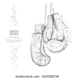 Línea de puré abstracta y guantes de boxeo punto origami sobre fondo blanco con una inscripción. Cielo estrellado o espacio, compuesto por estrellas y el universo. Deporte vectorial o ilustración empresarial