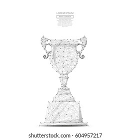 Abstract mash line and point champion cup on background with an inscription. Starry sky or space, consisting of stars and the universe. Vector business illustration