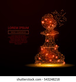 Abstract mash line and point chess pawn in flames style on dark background with an inscription. Business strategy of a starry sky or space, consisting of stars and the universe. Vector illustration