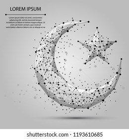 Abstract mash line and point crescent moon. Abstract vector polygonal wireframe illustration on grey background. Arabic, islamic, muslim, ramadan design