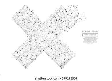 Abstract mash line and point cross X on background with an inscription. Starry sky or space, consisting of stars and the universe. Vector business illustration