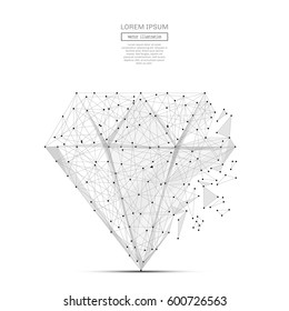 Abstract mash line and point diamond on background with an inscription. Starry sky or space, consisting of stars and the universe. Vector business illustration