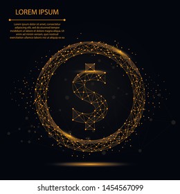 Abstract mash line and point Dollar sign. Vector business illustration. Polygonal low poly currency