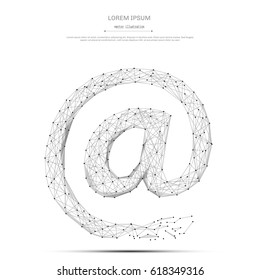 Abstract mash line and point e-mail symbol on white background with an inscription. Starry sky or space, consisting of stars and the universe. Vector business illustration