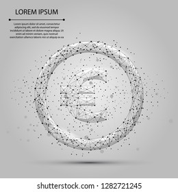 Abstract mash line and point Euro sign. Vector business illustration. Polygonal low poly currency