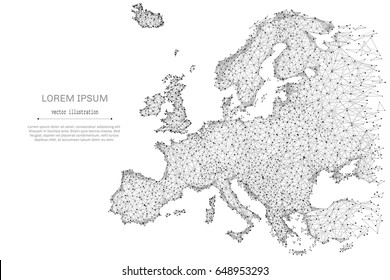 Abstract Mash Line And Point Europe Map On White Background With An Inscription. Starry Sky Or Space, Consisting Of Stars And The Universe. Vector World Illustration