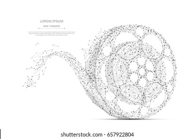 Abstract mash line and point Film reel on white background with an inscription. Cinema concept starry sky or space, consisting of stars and the universe. Vector movie illustration