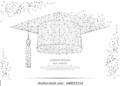 Abstract mash line and point Graduation cap on white background with an inscription. Starry sky or space, consisting of stars and the universe. Vector business illustration