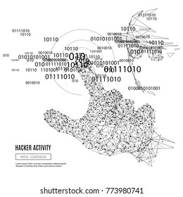 Abstract mash line and point Hacker Activity origami on white background with an inscription. Starry sky or space, consisting of stars and the universe. Vector cyber attack illustration