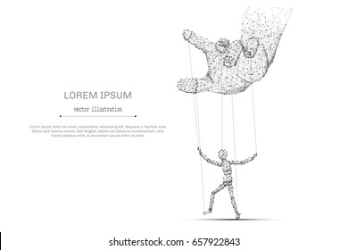 Abstract mash line and point hand and puppet on white background with an inscription. political concept starry sky or space, consisting of stars and the universe. Vector business illustration