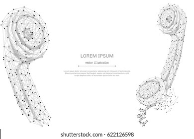 Abstract mash line and point Handset on white background with an inscription. Starry sky or space, consisting of stars and the universe. Vector business illustration