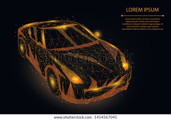 Abstract mash line and point high speed motion\
car. Vector transportation illustration. Polygonal low poly fast\
drive, vehicle road travel concept \
