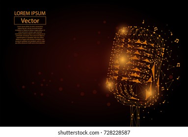 Abstract mash line and point image of a microphone. Vintage microphone vector wireframe concept