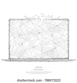 Abstract mash line and point laptop origami on white background with an inscription. Starry sky or space, consisting of stars and the universe. Vector technology illustration