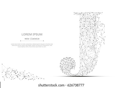 Abstract mash line and point the letter J on white background with an inscription. Starry sky or space, consisting of stars and the universe. Vector business illustration