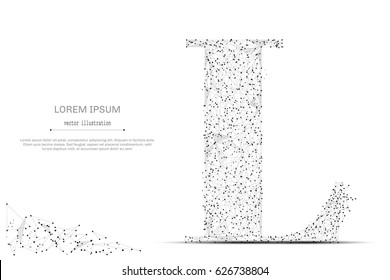 Abstract mash line and point the letter L on white background with an inscription. Starry sky or space, consisting of stars and the universe. Vector business illustration