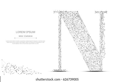 Abstract mash line and point the letter N on white background with an inscription. Starry sky or space, consisting of stars and the universe. Vector business illustration