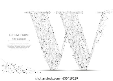 Abstract mash line and point the letter W on white background with an inscription. Starry sky or space, consisting of stars and the universe. Vector business illustration