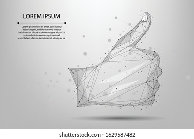Abstract mash line and point like gesture. Low poly hand Thumb up. Polygonal vector illustration