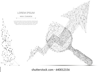 Abstract mash line and point magnifying glass and chart on white background with an inscription. Starry sky or space, consisting of stars and the universe. Vector business illustration