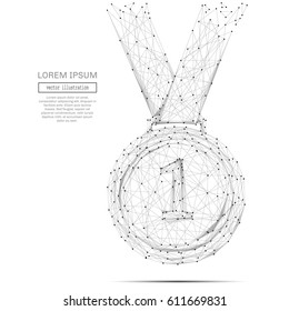 Abstract mash line and point medal on white background with an inscription. Starry sky or space, consisting of stars and the universe. Vector business illustration