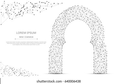 Abstract mash line and point mosque door on white background with an inscription. Starry sky or space, consisting of stars and the universe. Vector Ramadan kareem illustration