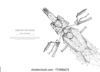 Abstract mash line and point motorcycle origami on white background with an inscription. Starry sky or space, consisting of stars and the universe. Vector motorbike illustration