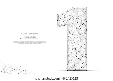 Abstract Mash Line And Point Number One On White Background With An Inscription. Starry Sky Or Space, Consisting Of Stars And The Universe. Vector Digit 1 Illustration