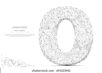 Abstract mash line and point number zero on white background with an inscription. Starry sky or space, consisting of stars and the universe. Vector digit 0 illustration