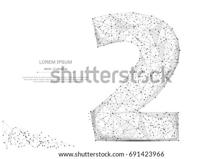 Abstract mash line and point number two on white background with an inscription. Starry sky or space, consisting of stars and the universe. Vector digit 2 illustration