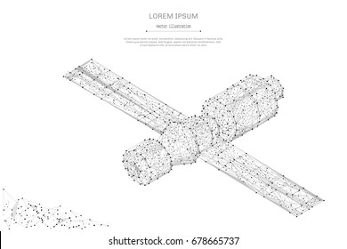 Abstract mash line and point Orbital space station on white background with an inscription. Starry sky or space, consisting of stars and the universe. Vector business illustration