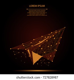 Abstract mash line and point origami plane. Vector business illustration. Polygonal low poly aircraft. Hided potential, motivation, business goal and personal growth concept.