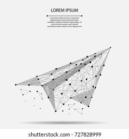 Línea de purga abstracta y plano de origami puntual. Ilustración empresarial de vectores. Avión polígono de baja altura. Potencial oculto, motivación, objetivo comercial y concepto de crecimiento personal.